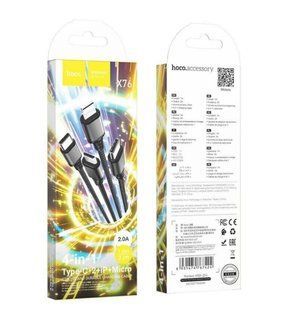 Кабель 4 в 1 HOCO X76 (Micro/2xType-C/Lightning) 2.4A 1 m Black