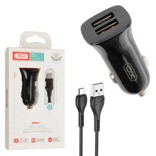 АЗП комплект XO TZ10 з кабелем microUSB (2xUSB, 12W, 2.4A) Black