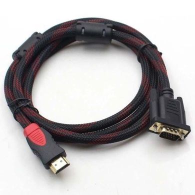 Кабель VGA-HDMI, 2 ferite, 1.5m., черно-червоний
