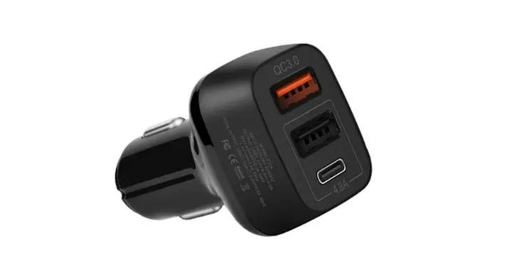 АЗП HOCO Z15A QC3.0 (2xUSB+1xType-C, 4.8A) black