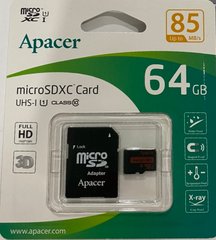 Карта пам'яті Apacer microSDHC 64GB UHS-I Class 10 (c адаптером) (AP64GMCSX10U5-R)
