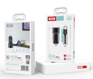 АЗП комплект XO TZ09 з кабелем microUSB, metal (2xUSB, 12W, 2.4A) Black
