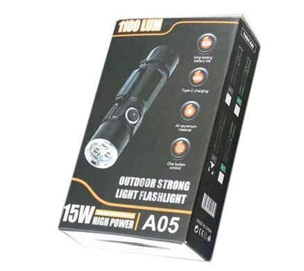 Ліхтар ручний A05 -3XPG. Power Bank. Li-ion акум, індик. заряд. ЗУ Type-C