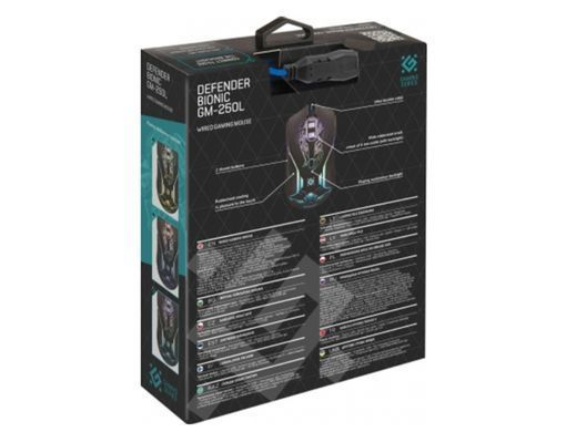 Миша дротова Defender GM-250L Bionic, 6кн. 3200dpi, ігровий килимок black