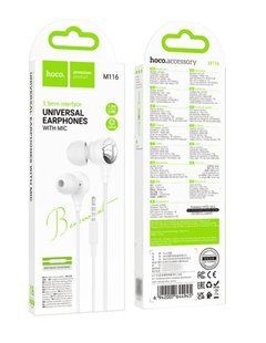 Гарнітура вакуумна з мікрофоном HOCO M116 (1.2m ) White