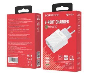 МЗП BOROFONE BA40A Speedway QC3.0 (3xUSB, 3A 18W) White