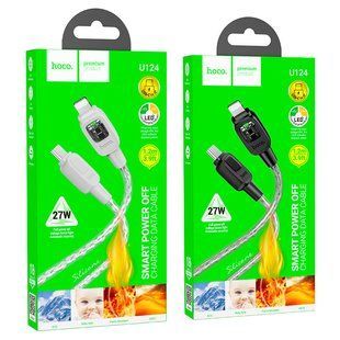 Кабель Type-C to Lightning HOCO U124 Stone silicone intelligent power-off cable 27W 1.2m. Black