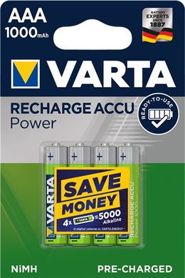 Аккумулятор Varta Rech. Accu R03, AAA, 1000mAh, 4/20 Ni-MH (Ready 2 USE)