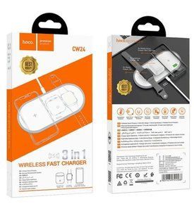 БЗП HOCO CW24 Handsome 3 in 1 Wireless Charger QC, (Phone, Headphones, Watch, 15W) white