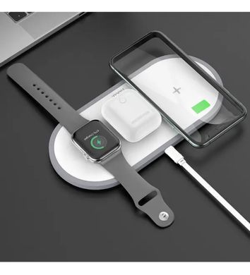 БЗП HOCO CW24 Handsome 3 in 1 Wireless Charger QC, (Phone, Headphones, Watch, 15W) white