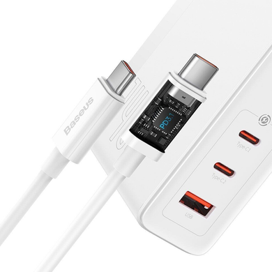 МЗП комплект Baseus GaN5 Pro з кабелем Type-C to Type-C Fast Charger 2C+U 140W EU 1m. White
