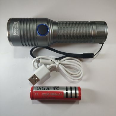 Ліхтар ручний WD414-T6, zoom, 1x18650, затискач, заряд від microUSB