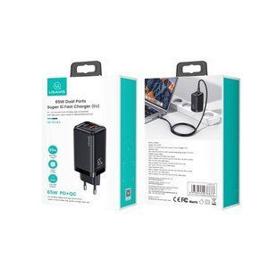 МЗП USAMS T47/US-CC153 Super Si (1xType-C, 1xUSB, 65W 3A) black
