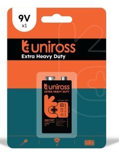 Батарейки Uniross Extra Heavy Duty 6F22, крона 9V (1/10/100)