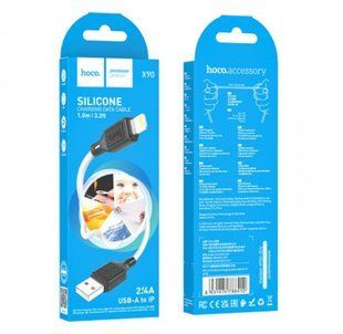 Кабель Lightning HOCO X90 Cool silicone charging cable, 2.4A, 1m., White