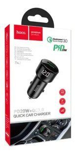 АЗП HOCO Z42 Light road dual port digital display (1xUSB, 1xType-C, 5A, QC&PD 20W) black