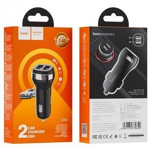 АЗП HOCO Z40 (2xUSB, 2.4A) black