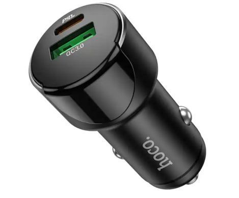 АЗП HOCO Z42 Light road dual port digital display (1xUSB, 1xType-C, 3A, QC&PD 20W) black