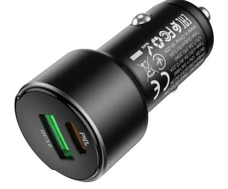 АЗП HOCO Z42 Light road dual port digital display (1xUSB, 1xType-C, 3A, QC&PD 20W) black
