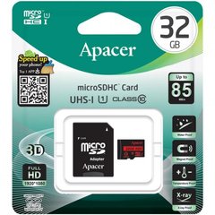 Карта пам'яті Apacer microSDHC 32GB UHS-l Class 10, Up to 85MB/s (c адаптером) (AP32GMCSH10U5-R)