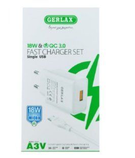 МЗП комплект з кабелем micro Gerlax A3V USB (1xUSB, 3A 18W. QC3.0) 1m White ( 27780 )