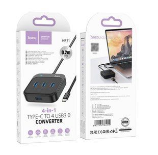 Концентратор Type-C-HUB Hoco HB31 Easy 4-in-1 converter (4xUSB 3.0) 0.2m. (black)