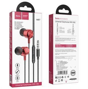Гарнітура з мікрофоном вакуумна HOCO M87 String wired, red