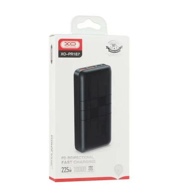 УМБ Power Bank XO PR187, 2xUSB+Type-C, QC&PD 3.0, 22.5W, 10000mAh, microUSB/Type-C, black