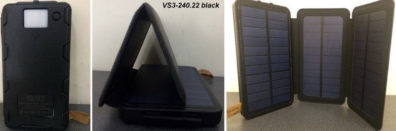 УМБ Power Bank Voltex VXS3-240.22 2xUSB 10400mAh влагозащита + 3 cолнечных батареи black