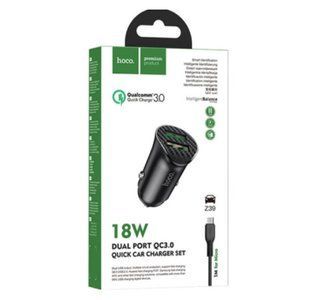 АЗП комплект HOCO Z39 Farsighted з кабелем micro-USB (2xUSB, 18W, 3A) Black