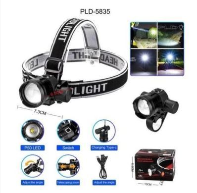 Ліхтар на голову PLD-5835-XTE, велокріплення, Li-Ion аккум, ЗУ Type-C, zoom