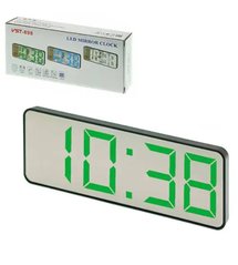 Годинник мережевий 898-4, яскраво-зелені, дзеркальні, температура, USB