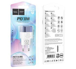 МЗП HOCO C131A Platinum (1xType-C, 1xUSB, QC&PD, 3A, 30W) Transparent-Blue