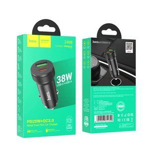 АЗП HOCO Z49B Level dual port (1xUSB, 1xType-C, PD38W) metal gray
