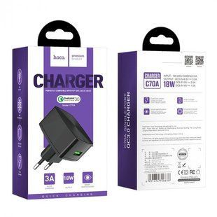 МЗП HOCO C70A, Cutting-edge (QC3.0, 1xUSB, 3A, 18W) black
