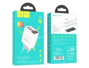 МЗП HOCO C93A, Easy charge digital display (3xUSB, 3.4A) white