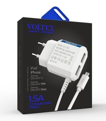 МЗП комплект Voltex VLT-1201 з кабелем microUSB + 2xUSB 1.5A