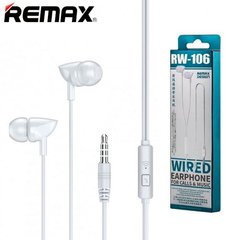 Гарнітура з мікрофоном вакуумна Remax RW-106 HD, white