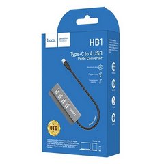 Концентратор Type-C-HUB Hoco HB1 Line Machine metal, 4xUSB, 0.8m.
