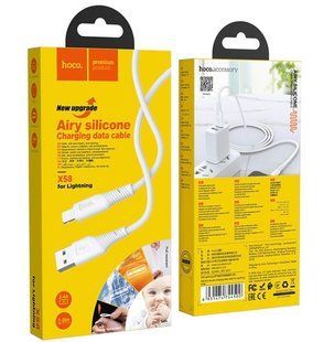 Кабель Lightning HOCO X58 Airy silicone, 2.4A, 1m., white