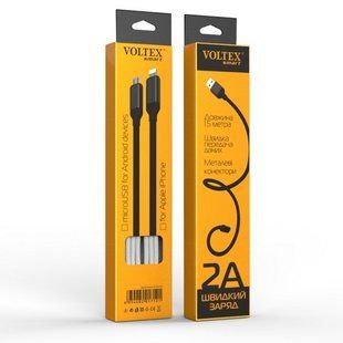 Кабель microUSB Voltex V15 "Рифлений", коннектори метал., 1.5m. black