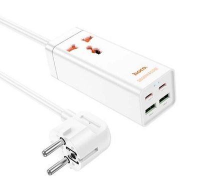 Мережевий фільтр-подовжувач HOCO AC10A Barry (2xUSB+2xType-C+1x220V, GaN 65W/2500W) шнур 1,5m, white