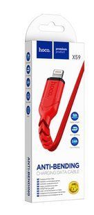 Кабель Lightning HOCO X59 Victory charging cable, тканина 2.4А, 1m., red
