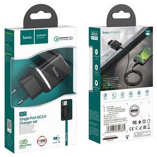 МЗП комплект HOCO N3 з кабелем microUSB Vigour Single (QC3.0, 1xUSB, 3A, 18W) black