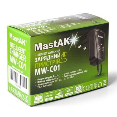 Зарядний пристрій MastAK MW-C01 для свинцево-кисплотних АКБ 6V/12V -1A, автомат, 3 этапа