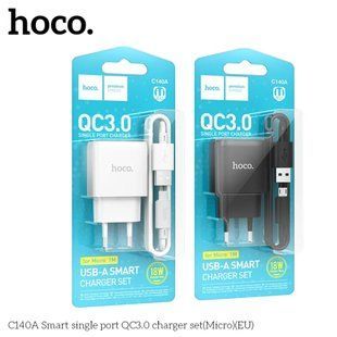 МЗП комплект HOCO C140A з кабелем microUSB (1xUSB, 3A, 18W, QC/FCP/AFC) black