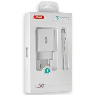 МЗП комплект XO L36 з кабелем microUSB (QC3.0, 1xUSB, 3A) white