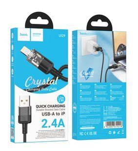 Кабель Lightning HOCO U129 Spirit transparent charging data cable 2.4A, 1.2m., Black