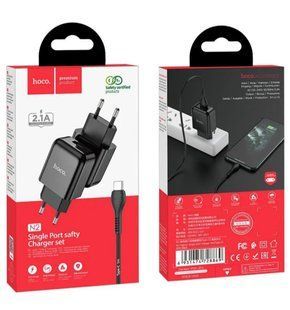 МЗП комплект HOCO N2 з кабелем Type-C Vigour 1USB 2A Black