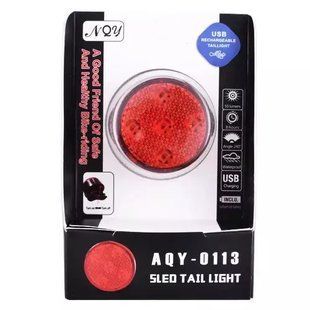Ліхтар велосипедний AQY-0113-5SMD, STOP, вбудовн.акум., заряд від microUSB, червоний